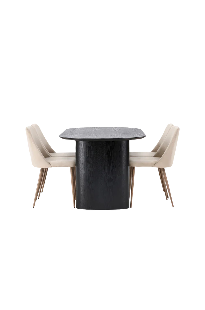 Spisegruppe Isolde med 4 stk stoler Night - Svart m v:7290168