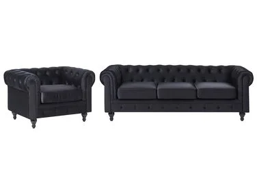 Sofagruppe 4-seters CHESTERFIELD Fløyel Svart v:8826735