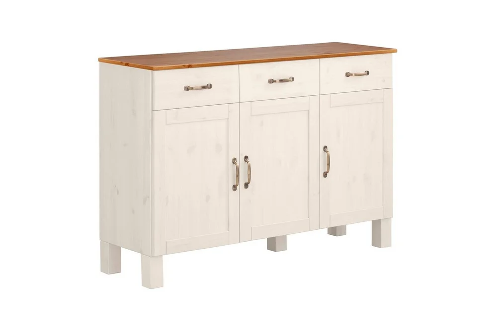Sideboard og skjenk Loft24 Skjenk Alby 125x38x85 cm, hvit/honning Vit,Natur v:7724287