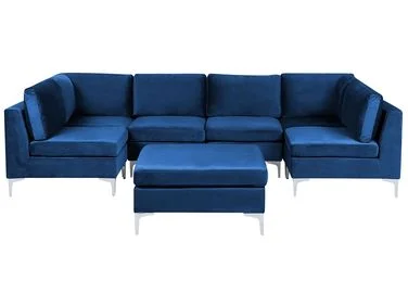 U-formet modulsofa 6-seters EVJA med fotskammel Fløyel Marineblå v:3844473