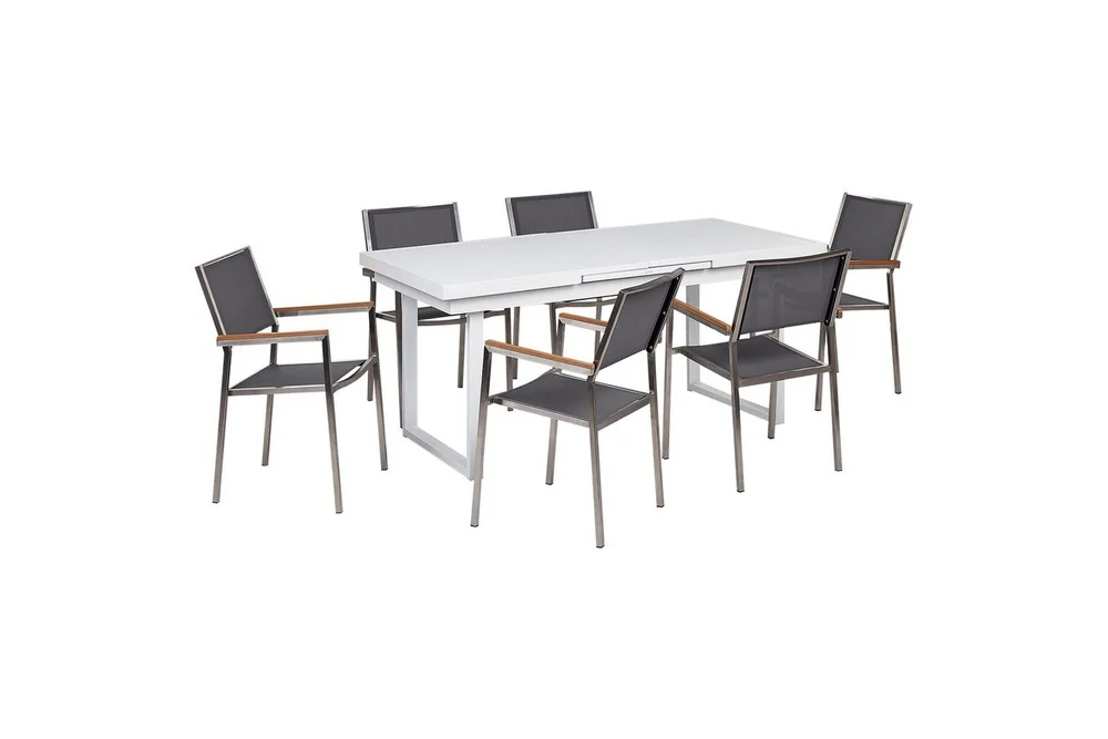 Matsalsset Beliani Valcanetto/Grosseto Vit/Grå/Silver, 6-Sits White||Grey||Silver v:4103660