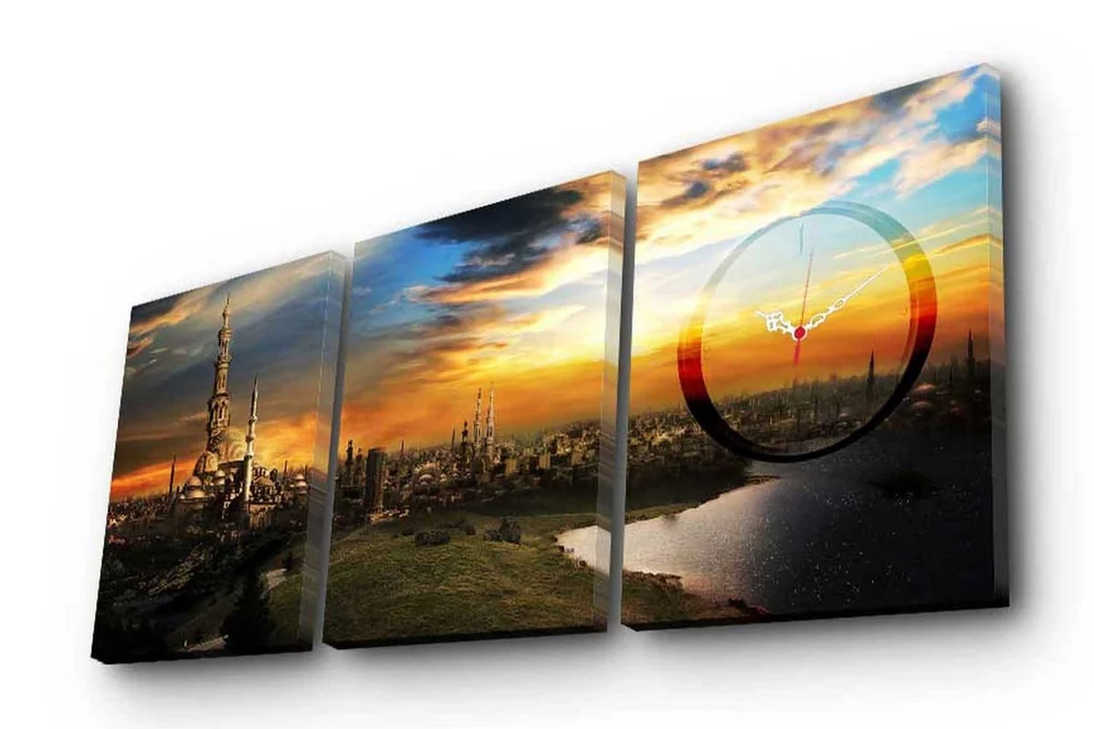 Dekorativ Canvasbilde med Klokke 3 Deler v:9773350